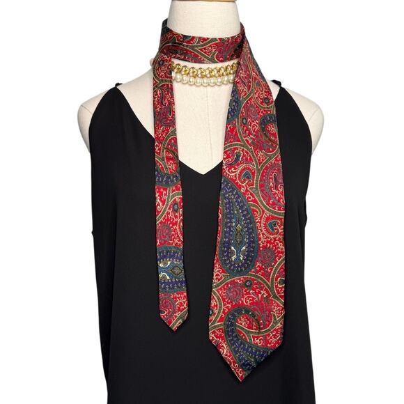 Ted Lapidus vintage 100% silk classic paisley tie red blue olive 3.75" w - Picture 2 of 5